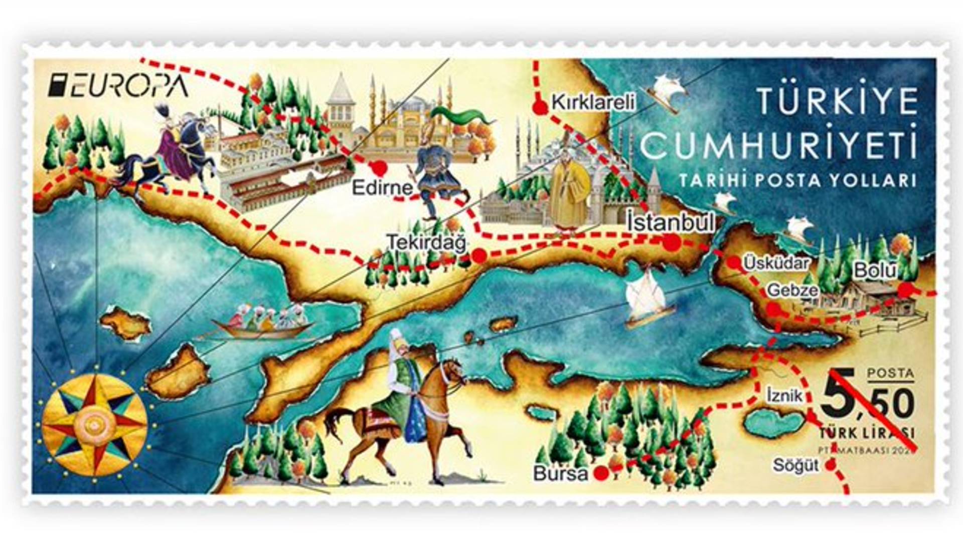 'Tarihi Posta Yolları' temalı pul PTT'ye Avrupa'da birincilik getirdi