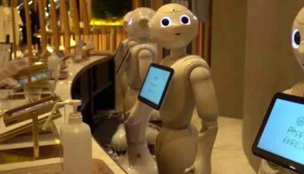 Robot garsonlar görev başında... Hem çalışıyor hem de eğlendiriyorlar