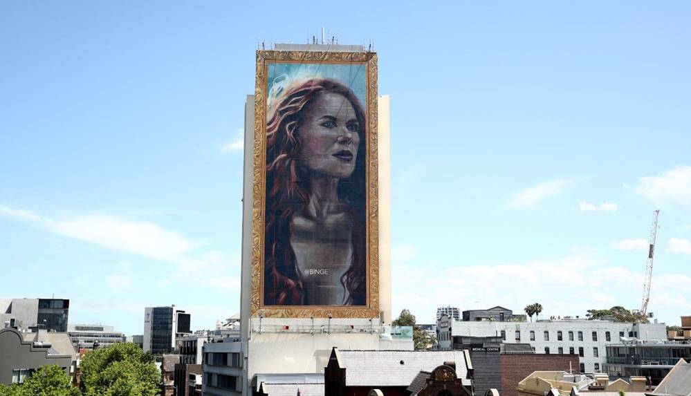 Sidney'de 18 katlı binaya Nicole Kidman portresi çizildi