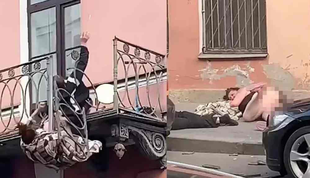 Balkonda başladı, feci sonla bitti! Çift yere çakıldı_ Şaşkına çeviren olay anbean görüntülendi