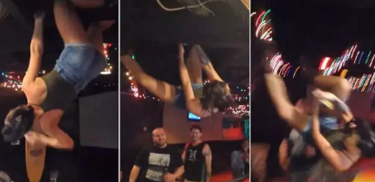 Sarhoş kadın tavanda ters durarak twerk yaptı!