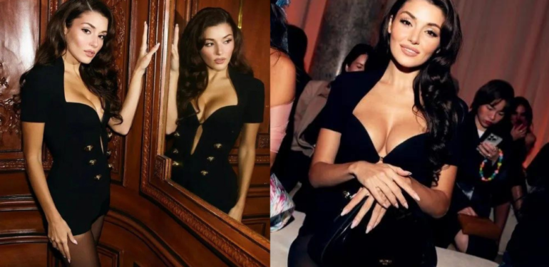 Paris Moda Haftası’na katılan Hande Erçel’in dekoltesi gündem oldu
