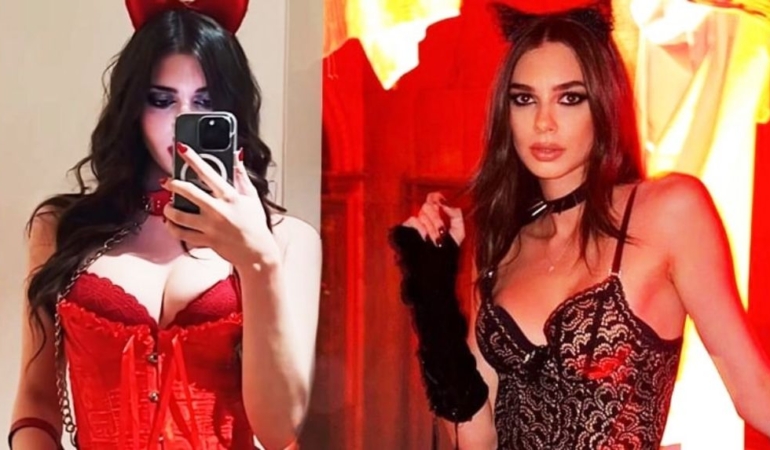 Defne Samyeli’nin kızları Cadılar Bayramı partisinde! Biri şeytan diğeri kara melek oldu