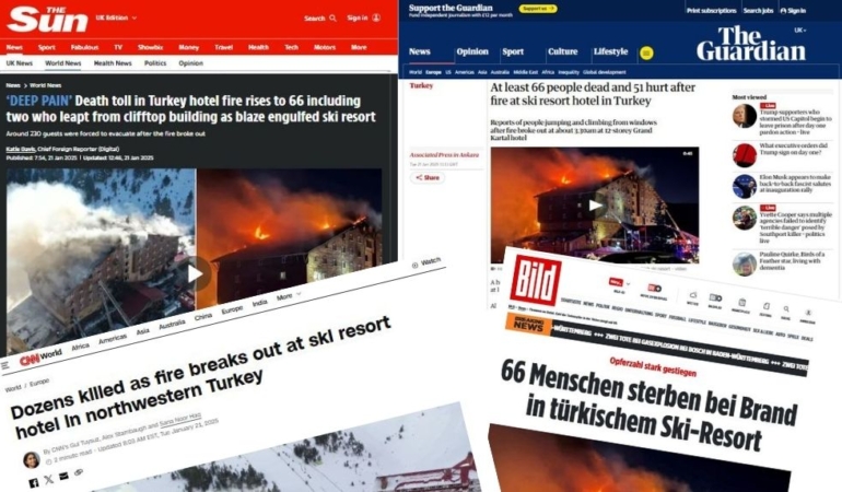 Dünya, Türkiye’deki otel yangını faciasını konuşuyor
